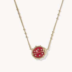 Kendra Scott Ladybug Gold Short Pendant Necklace in Red Vermillion Magnesite